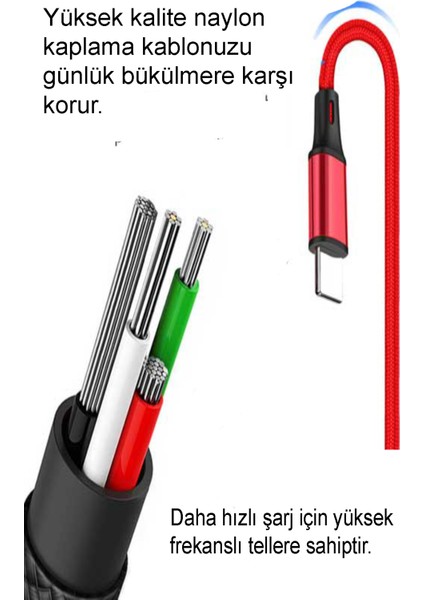 3 In 1 Çoklu 2AMPER Type-C Micro Lightning 120 cm Hızlı Şarj ve Data Kablosu