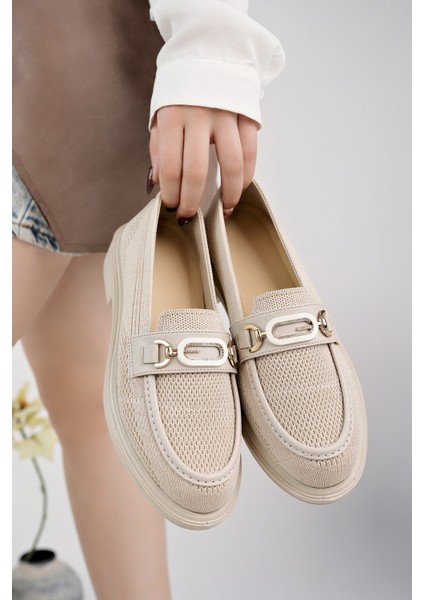 Sakura Metal Tokalı Triko Kadın Loafer Günlük Makosen Ayakkabı