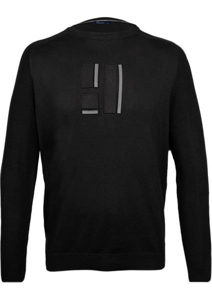 Siyah Regular Fit Bisiklet Yaka Pamuklu Triko Kazak