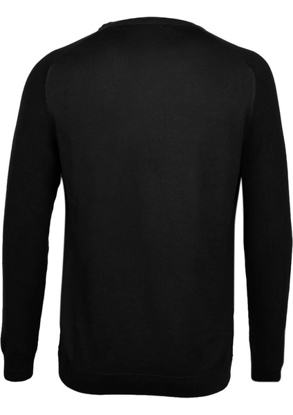 Siyah Regular Fit Bisiklet Yaka Pamuklu Triko Kazak