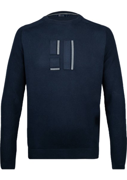 Lacivert Regular Fit Bisiklet Yaka Pamuklu Triko Kazak