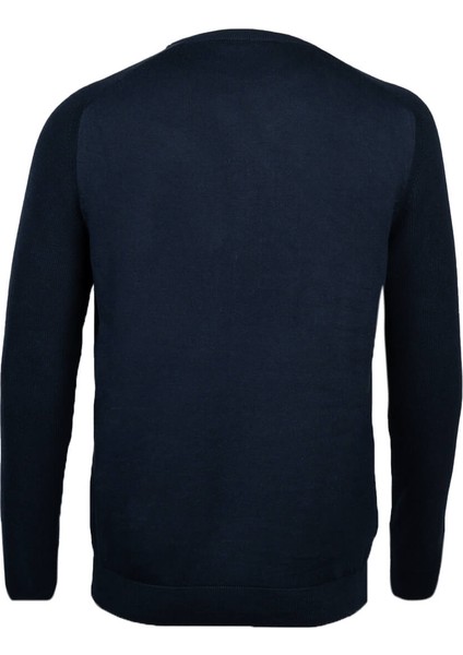 Lacivert Regular Fit Bisiklet Yaka Pamuklu Triko Kazak