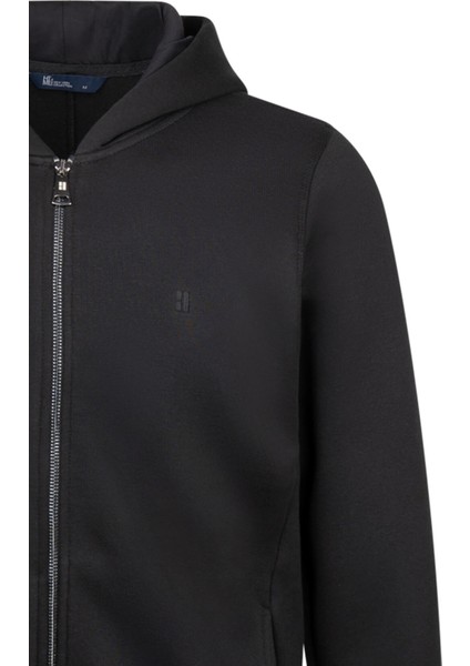 Siyah Regular Fit Pamuklu Tam Fermuarlı Kapüşonlu Sweatshirt modelleri