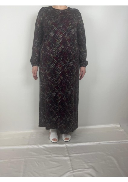 Kadın Siyah Desenli Bisiklet Yaka Uzun Kollu Kol Bilekleri Lastikli Mevsimlik Anne Elbise fiyatları