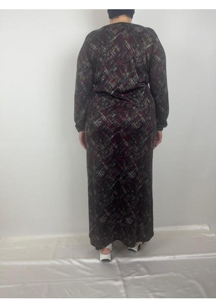 Kadın Siyah Desenli Bisiklet Yaka Uzun Kollu Kol Bilekleri Lastikli Mevsimlik Anne Elbise modelleri