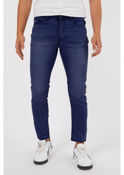 Lacivert Renk Eskitme Erkek Slim Fit Kot Pantolon