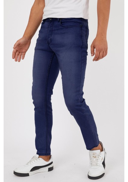 Lacivert Renk Eskitme Erkek Slim Fit Kot Pantolon