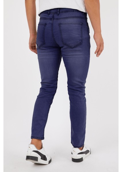 Lacivert Renk Eskitme Erkek Slim Fit Kot Pantolon