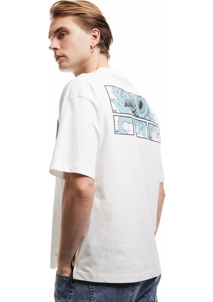 Kısa Kollu Bisiklet Yaka Arkası Baskılı Pamuklu Oversize Lisanslı Rick And Morty Tişört