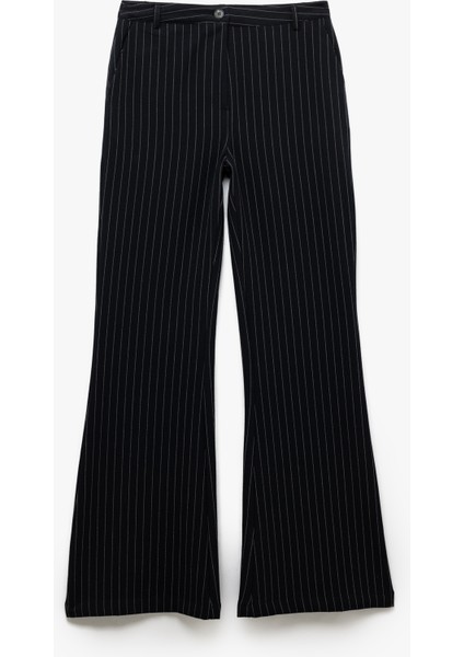 Normal Bel Düğmeli Ispanyol Paça Çizgili Pantolon modelleri