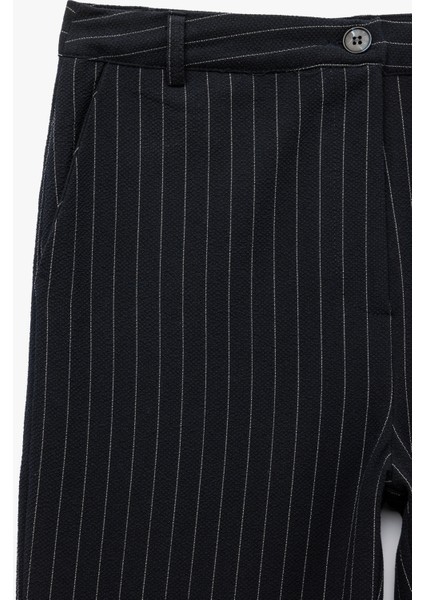 Normal Bel Düğmeli Ispanyol Paça Çizgili Pantolon indirimleri