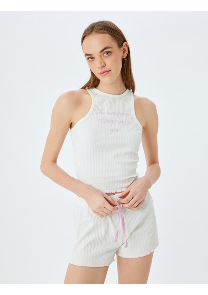 Beli Bağcıklı Pamuklu Fitilli Şort Pijama Altı