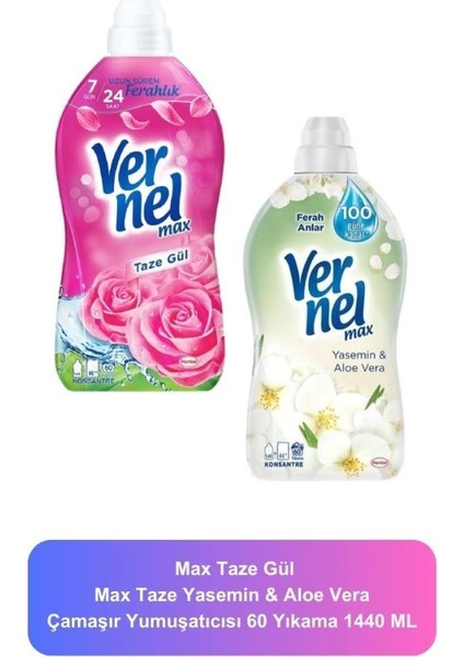 Çamaşır Yumuşatıcısı Max Taze Gül Max Yasemin & Aloe Vera 60 Yıkama 1.44 L