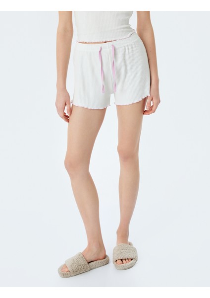 Beli Bağcıklı Pamuklu Fitilli Şort Pijama Altı