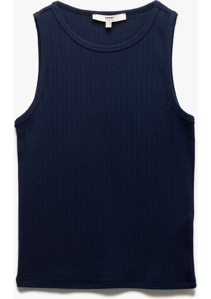 Slim Fit Kolsuz Bisiklet Yaka Pamuklu Ribanalı Atlet
