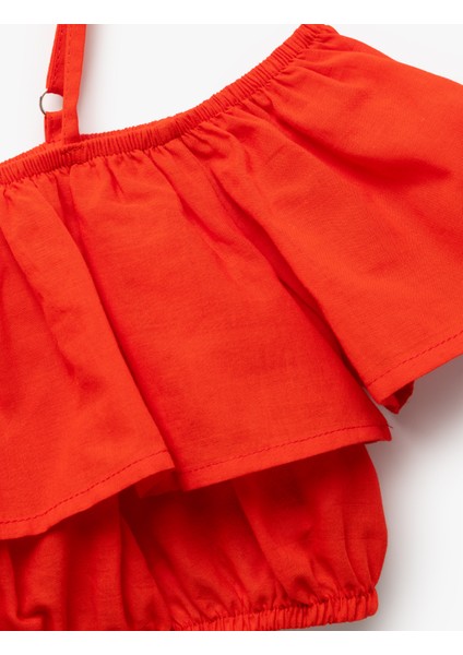 Pamuklu Düşük Omuz Ince Askılı Katlı Fırfırlı Crop Bluz modelleri