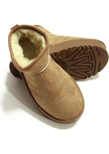 Puffy Kadın Taba Süet Içi Kürklü Kalın Taban Kışlık Bot