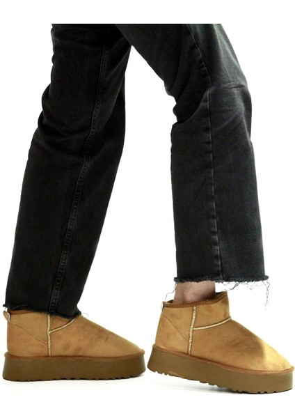 Puffy Kadın Taba Süet Içi Kürklü Kalın Taban Kışlık Bot modelleri