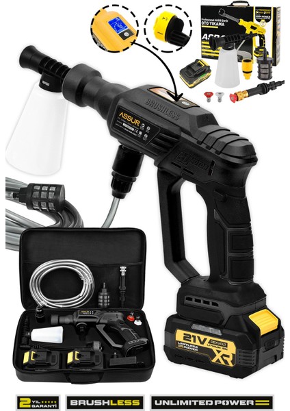 21V Kömürsüz Motor Yüksek Basınçlı Akülü Oto Araba Yıkama Makinesi Şarjlı