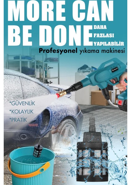 21V Kömürsüz Motor Yüksek Basınçlı Akülü Oto Araba Yıkama Makinesi Şarjlı