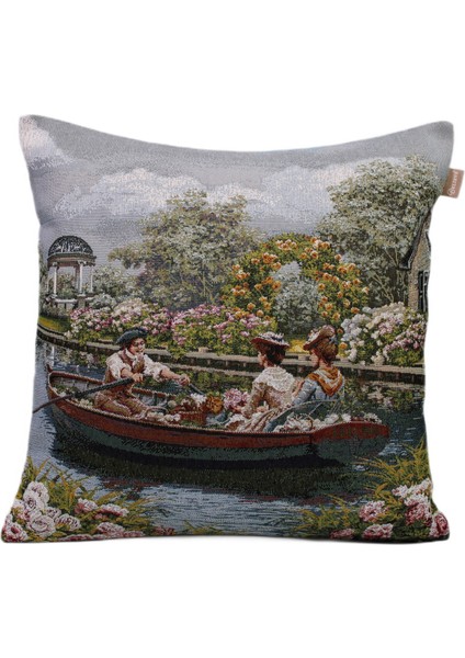 Belıeve Faye B Jakarlı Dokuma Goblen Dekoratif Insanlı Kayıklı Romantik Kırlent 45*45