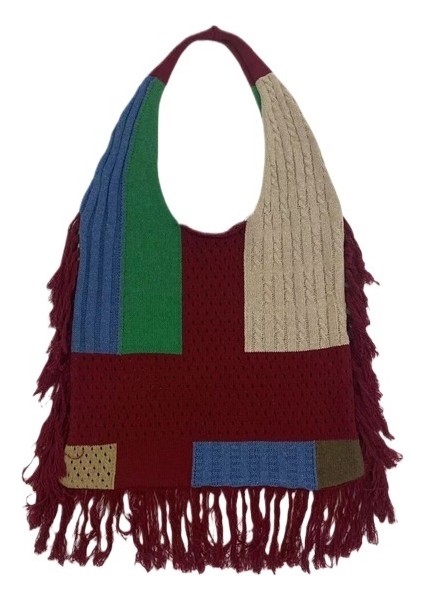 Kadınlar Için Patchwork Örme Omuz Çantası Basit ve Çok Yönlü (Yurt Dışından)