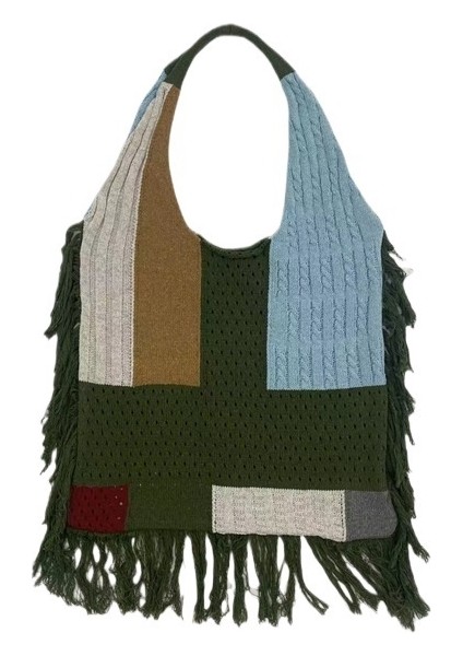 Kadınlar Için Patchwork Örme Omuz Çantası Basit ve Çok Yönlü (Yurt Dışından)