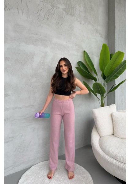 Kadın Gül Kurusu Yüksek Bel Fitilli Bol Paça Günlük Ince Eşofman Altı Pijama fiyatları