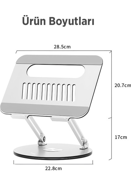 360° Dönebilen Yükseklik Ayarlı Metal Notebook Laptop Standı