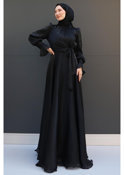 Fiyonk Detay Ipek Abiye Siyah