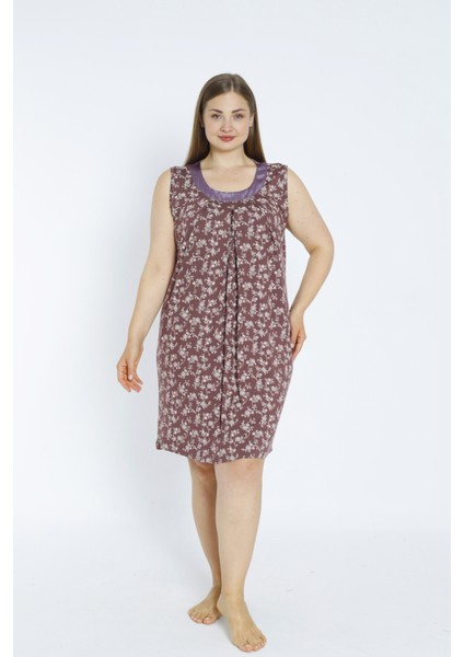 Desenli Saten Detaylı Askılı Büyük Beden Viskon Gecelik modelleri