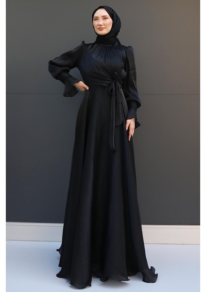 Fiyonk Detay Ipek Abiye Siyah modelleri