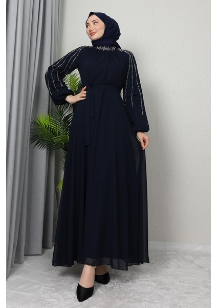 Semra Tesettür Elbise Lacivert