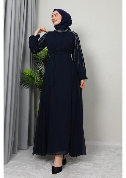 Semra Tesettür Elbise Lacivert modelleri