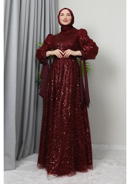 Betül Tesettür Abiye Bordo