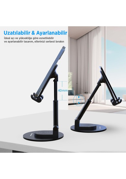 Katlanabilir 360 Derece Dönen Masaüstü Telefon Standı Siyah
