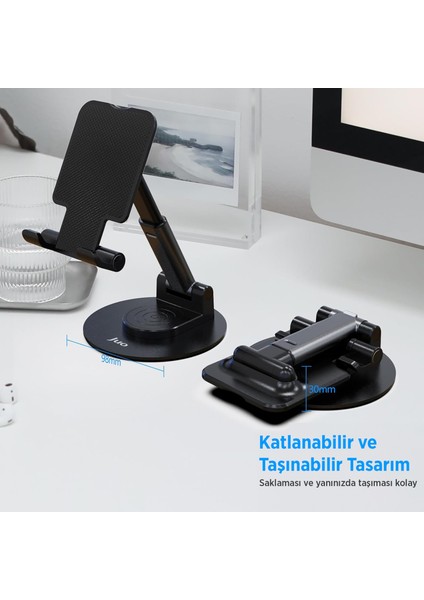 Katlanabilir 360 Derece Dönen Masaüstü Telefon Standı Siyah