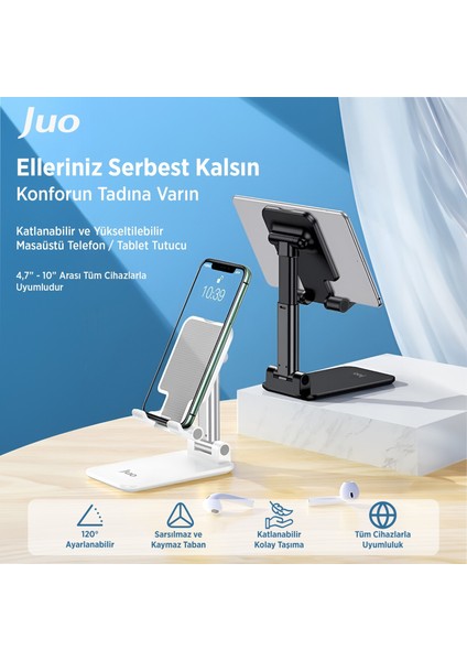 Katlanabilir Masaüstü Telefon Standı Beyaz