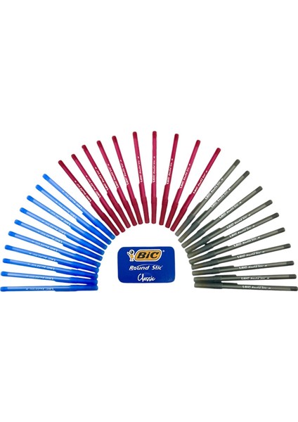 Sırımsı Bic Round Stic Tükenmez Kalem Karışık 3 Renk 30 Adet