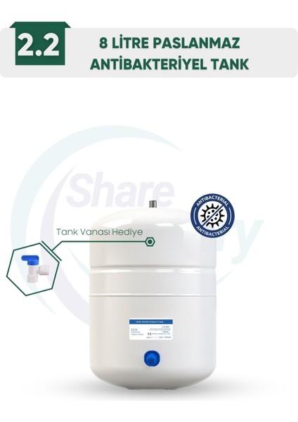 2.2g 8 Litre Paslanmaz Çelik Su Deposu – Su Arıtma Tankı + Tank Vanası fiyatları