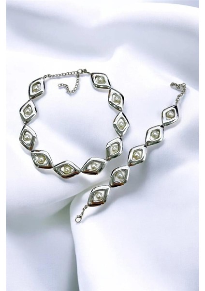 Metalize Inci Baklava Choker Tasma Kolye Bileklik Set fiyatları
