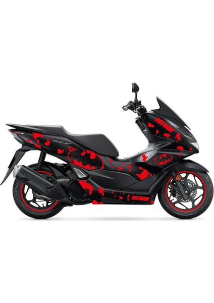 Honda Pcx 2021 - 2024 Uyumlu Evrensel Batman Sticker Kaplama Etiket Modeli Kırmızı Renk