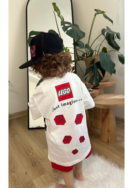 Erkek Çocuk LEGO Araba Baskılı Kırmızı Şortlu Beli Bağcıklı Lastikli Ayarlanabilen Pamuklu Kumaş Alt Üst İkili Şortlu Takım fiyatları