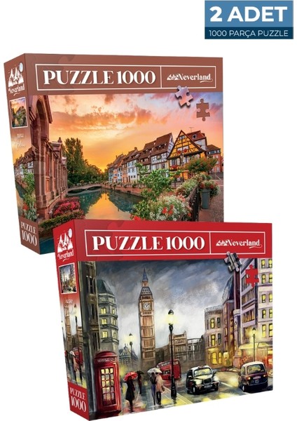 2 Adet 1000 Parça Puzzle - Colmar ve Londra