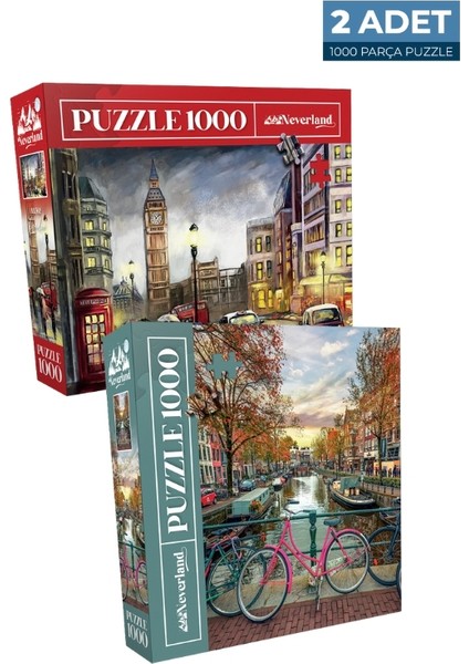 2 Adet 1000 Parça Puzzle - Londra ve Amsterdam