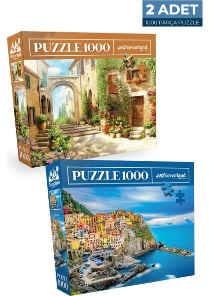 2 Adet 1000 Parça Puzzle - Eski Sokak ve Cinque Terre