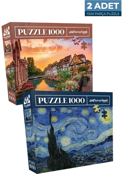 2 Adet 1000 Parça Puzzle - Colmar ve Yıldızlı Gece (Starry Night)