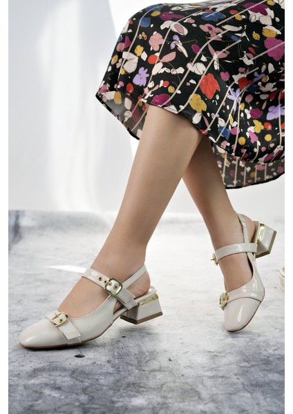 Yuqi Arkası Açık Küt Burun Çift Kemerli Kadın Günlük Klasik Kısa Topuklu Ayakkabı modelleri