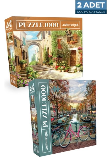 2 Adet 1000 Parça Puzzle - Eski Sokak ve Amsterdam