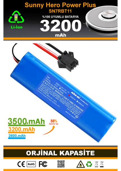 Sunny Hero Power 3200mAh Robot Süpürge Bataryası - Gerçek Kapasite, Maksimum Güvenlik